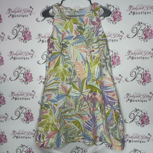 Dress 100% linen floral pastel tropical keyhole button seashell 🐚 pockets luxe - Picture 9 of 13